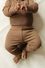 Organic Cotton Modal Long Sleeve Bodysuit - Crème Caramel