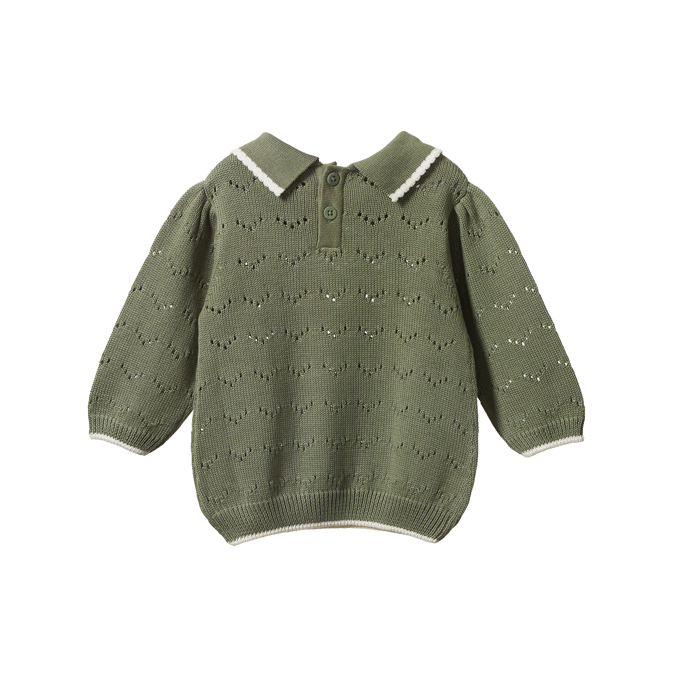 Long Sleeve Maeve Polo - Hedge Green Pointelle