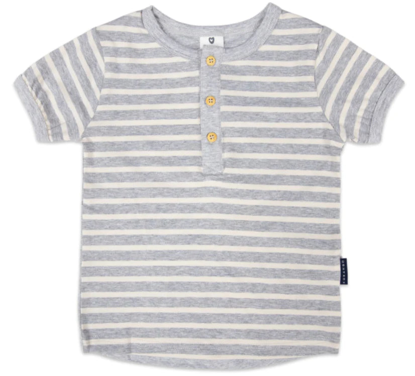 Henley Stripe Tee - Grey Stripe