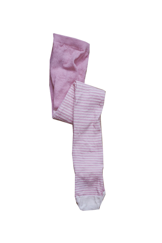 Merino Wool Tights-Pink with Cream Stripe