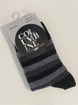 Merino Crew Sock - Black/Grey Wide Stripe
