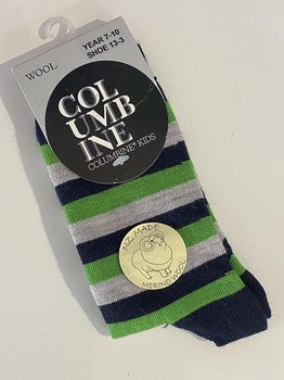 Merino Crew Sock - Lime/Grey/Navy Wide Stripe