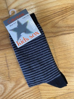 Merino Crew Sock - Black/Grey Stripe