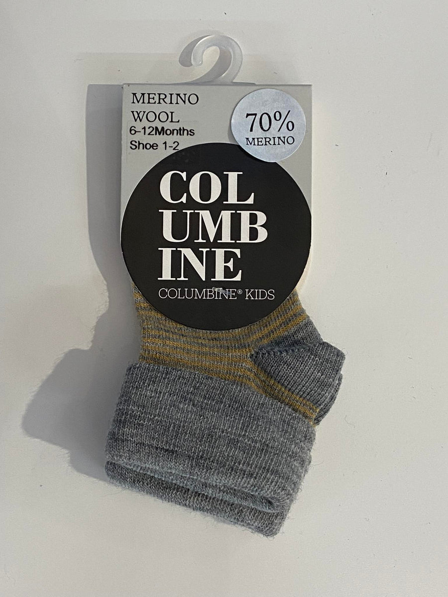 Merino Turn-Over Socks - Grey/Caramel Stripe