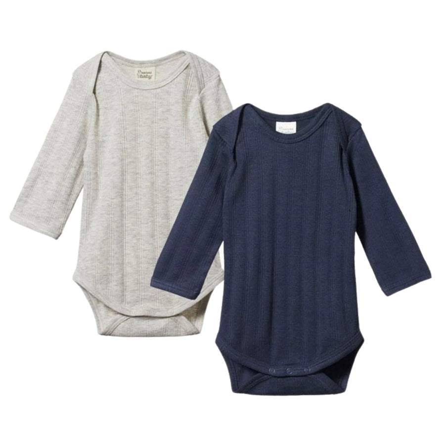 Nature Baby 2 Pack Derby Bodysuits - Grey Marle/Navy