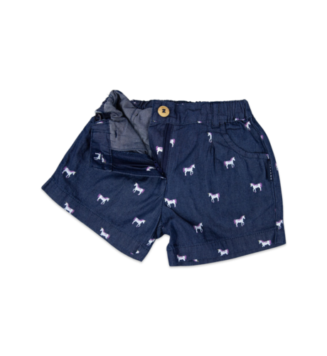 Unicorn Embroidered Shorts - Dark Blue