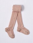 Merino Wool Tights-Cable Rib Pink