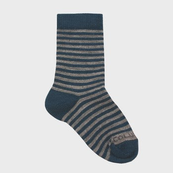 Merino Crew Socks - Denim/Mid Grey Stripe