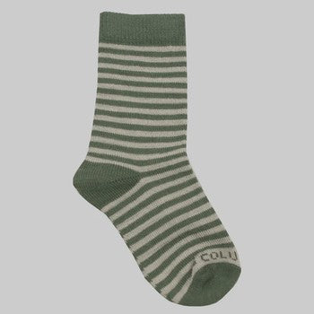 Merino Crew Socks - Olive/Light Grey Stripe