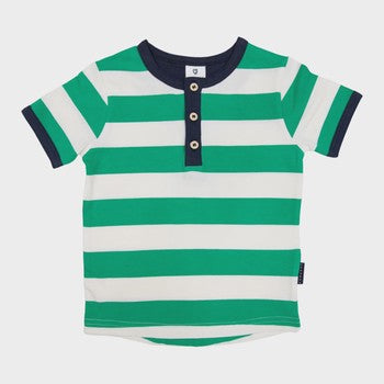 Henley Stripe Tee - Green Stripe