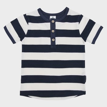 Henley Stripe Tee - Navy Wide Stripe