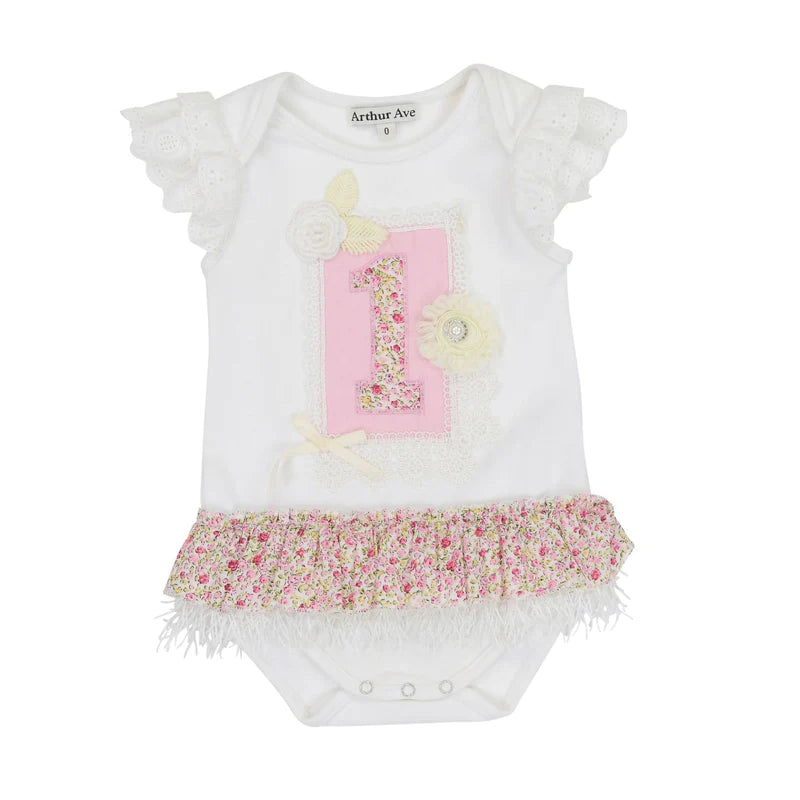 Arthur Ave Pink 1st Birthday Romper