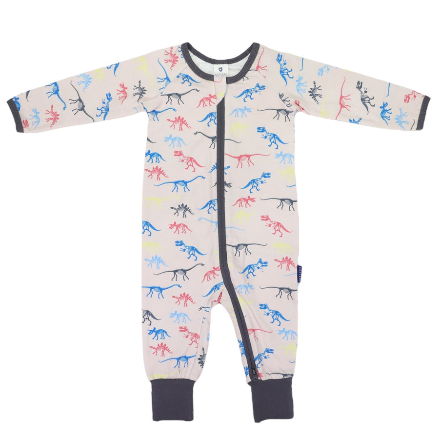 Dinosaur Long Sleeve Zip Onesie-Tapioca