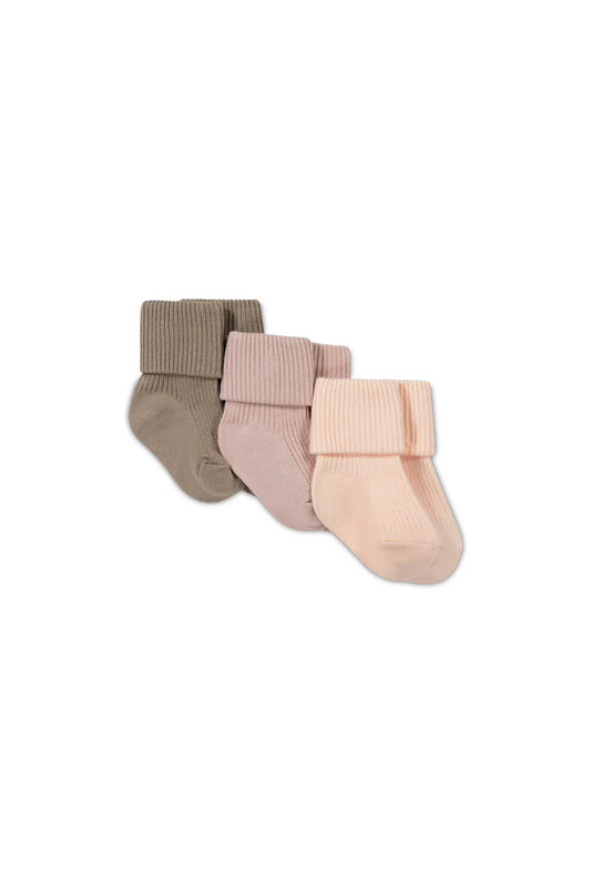 Rib Sock 3Pkt - Taupe/Rose Dust/Ballet Pink