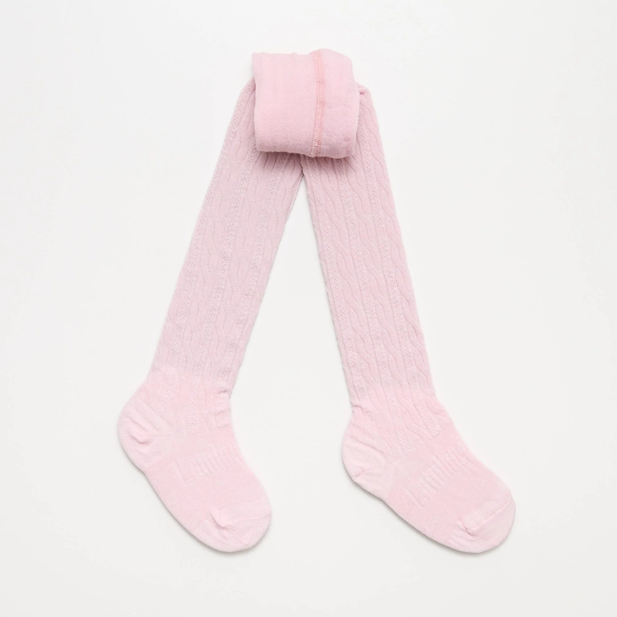 Merino Wool Cable Tights - Pink