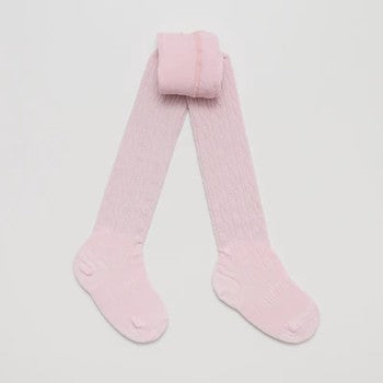 Merino Wool Tights - Cable Rib Light Pink