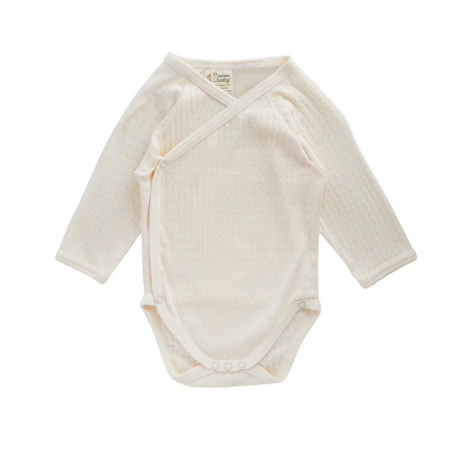 Long Sleeve Pointelle Kimono Bodysuit - Natural