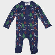 Christmas Pyjamas - Navy Footed Romper