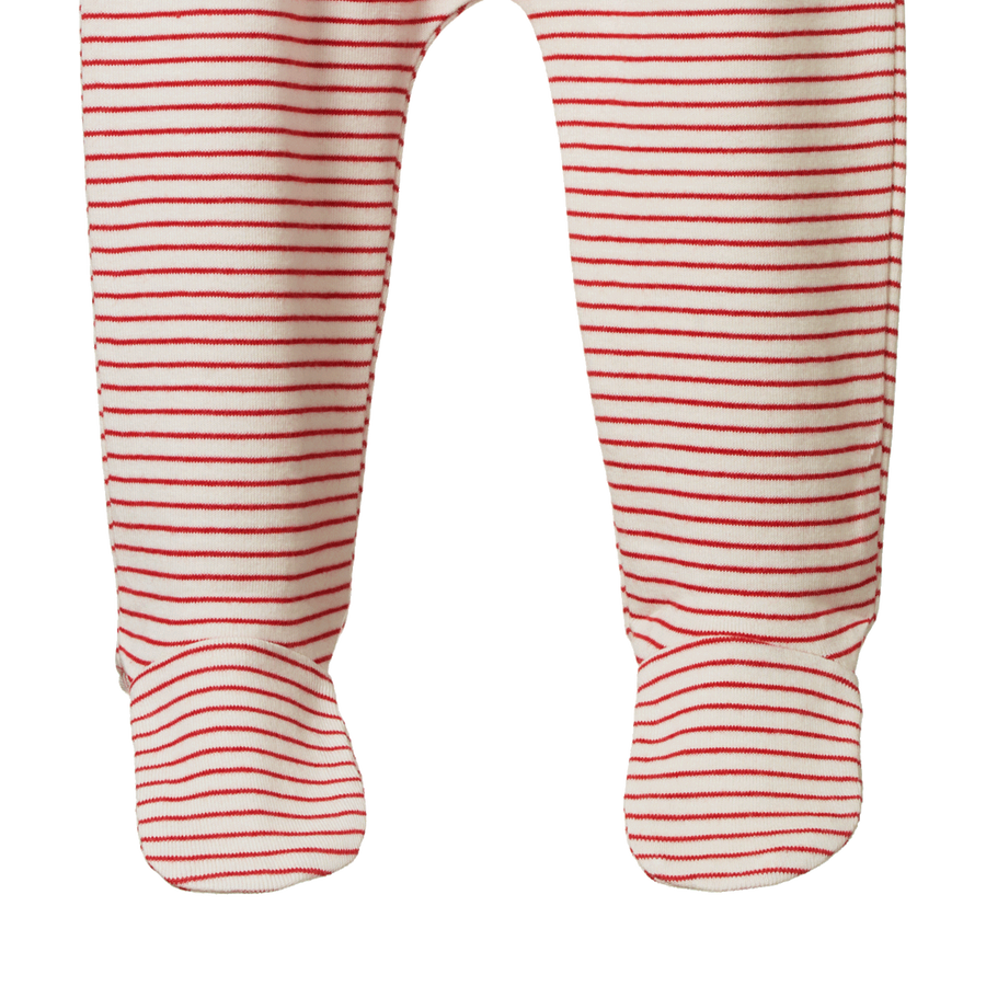 Footed Rompers- Red Pinstripe