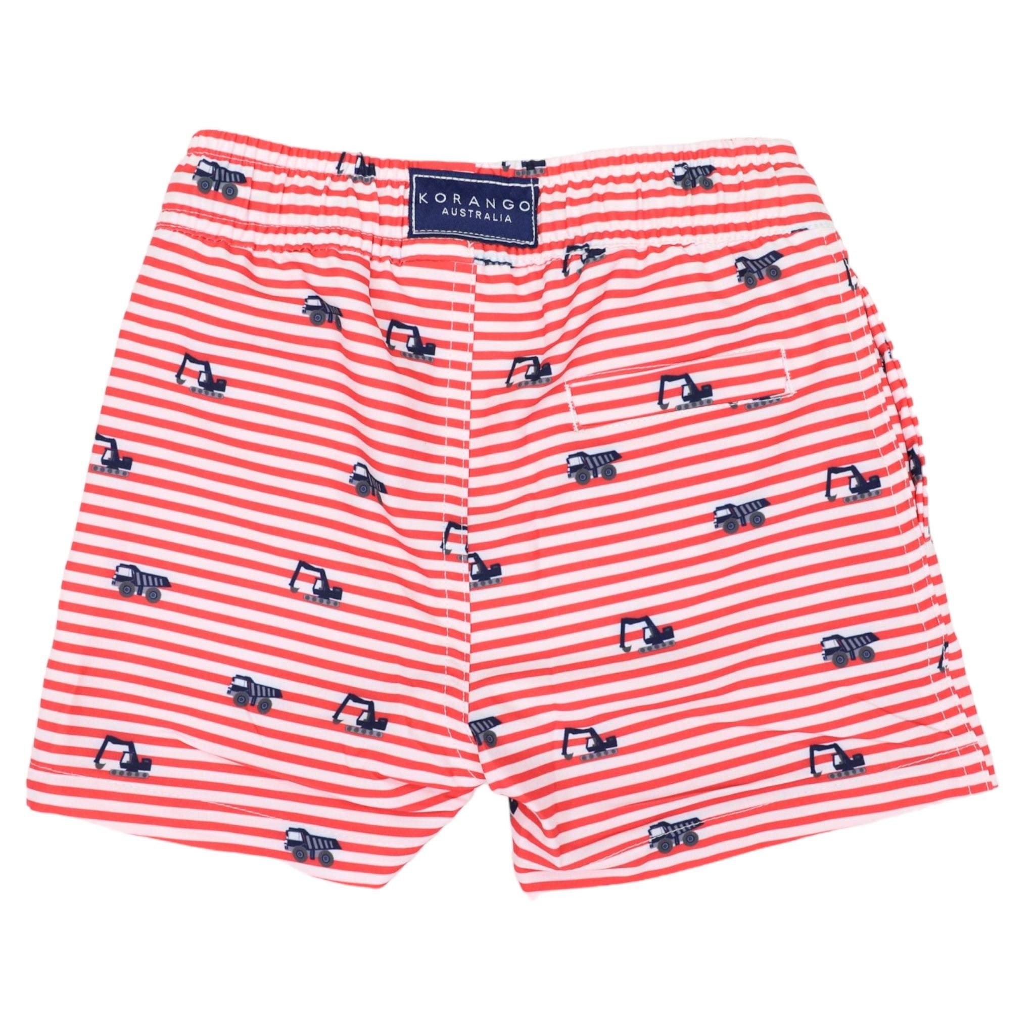 Truck Print Striped Boardies - Red/White
