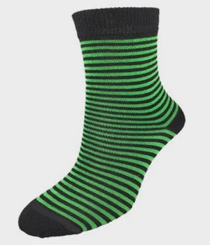 Merino Crew Sock - Mid Grey/Green Stripe