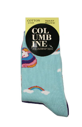Cotton Crew Socks 3 Pk - Unicorn