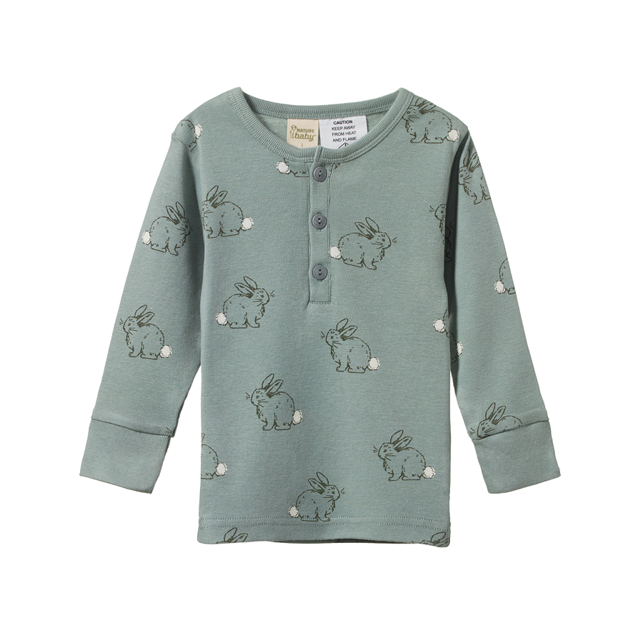 Long Sleeve Pyjamas - Cottage Bunny Sage Print