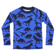 Dinosaur Print Long Sleeve Striped Rashie - Blue/Navy