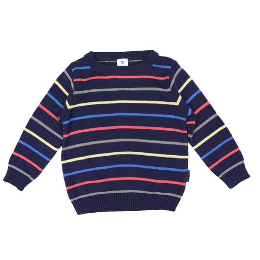 Knit Striped Sweater-Navy/Grey