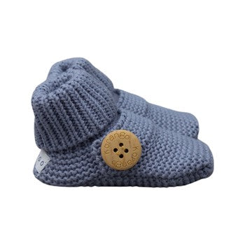 Knitted Button Booties- Dusty Blue