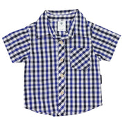 Sleeve Button Up Shirt - Blue Check