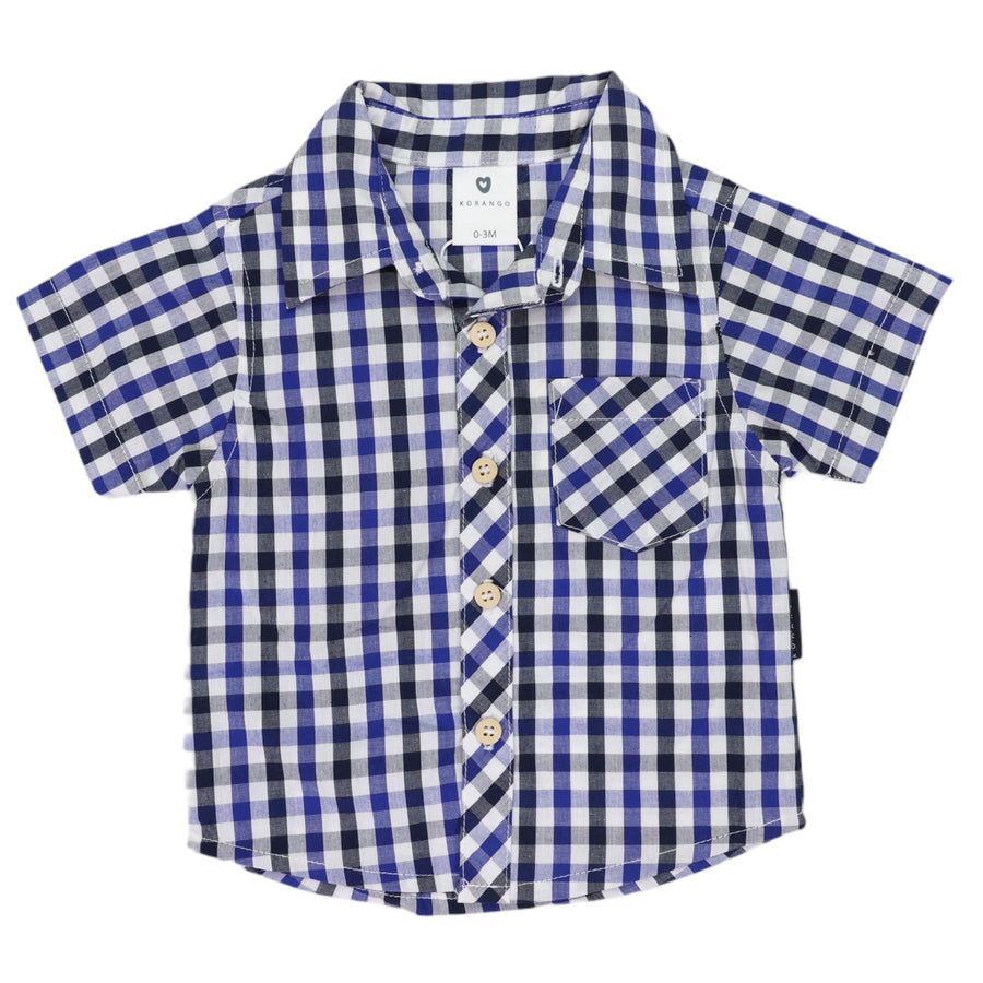 Sleeve Button Up Shirt - Blue Check