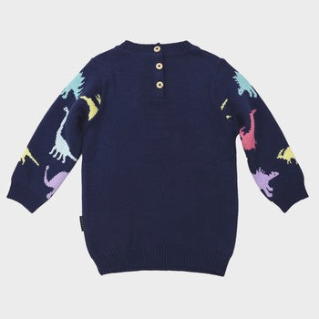 Dinosaur Long Sweater-Navy