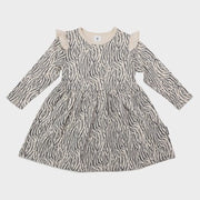 Tiger Stripe Cotton Frill Dress - Tapioca