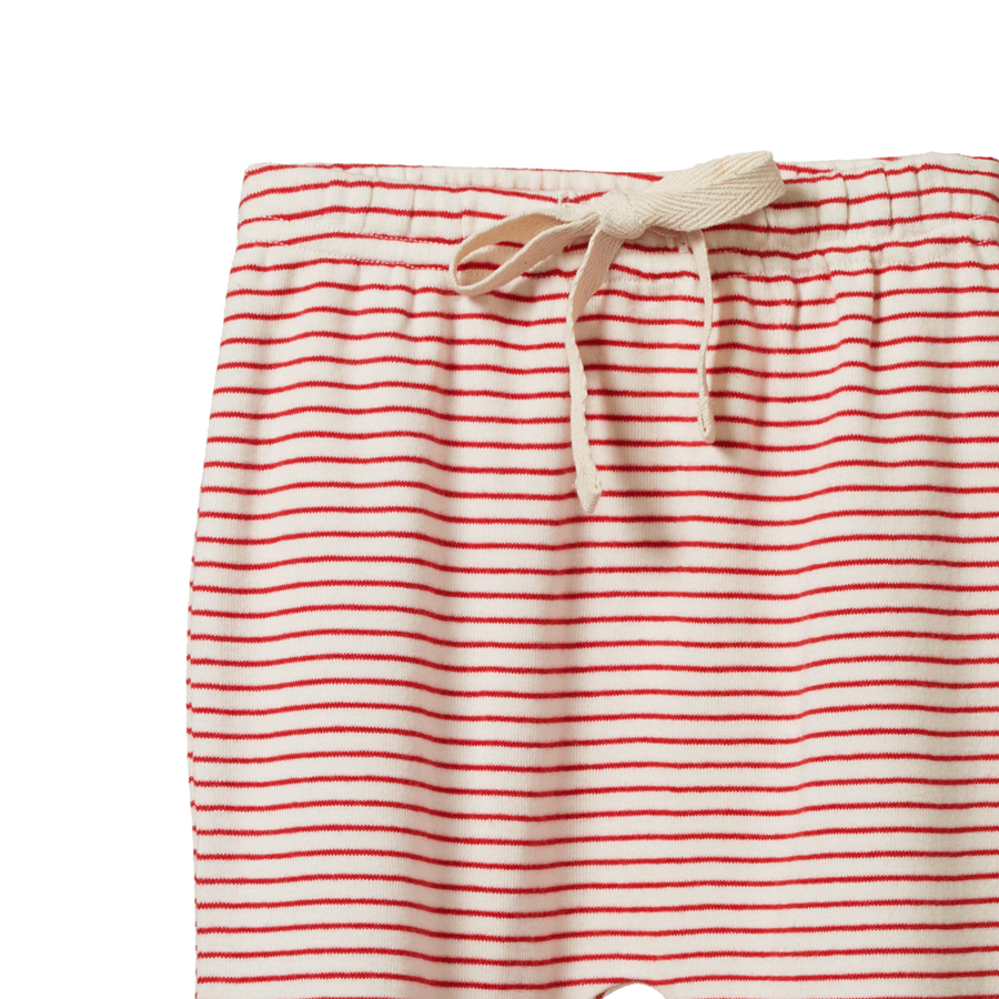 Footed Rompers- Red Pinstripe