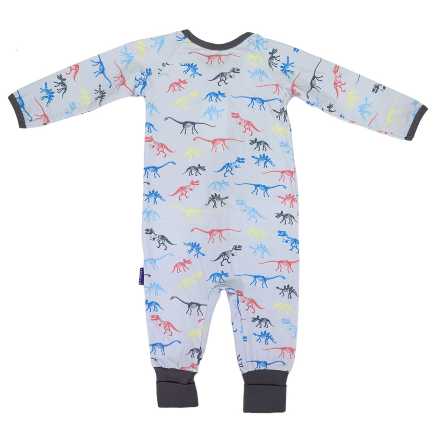 Dinosaur Long Sleeve Zip Onesie-Grey