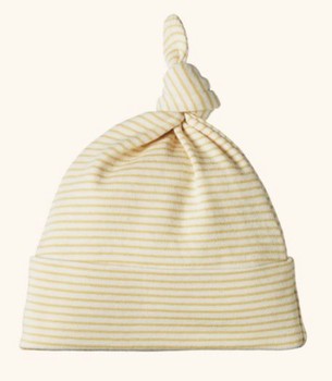 Cotton Knotted Beanie-Sand Pinstripe