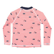 Truck Print Long Sleeve Striped Rashie - Red/White