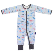 Dinosaur Long Sleeve Zip Onesie - Grey