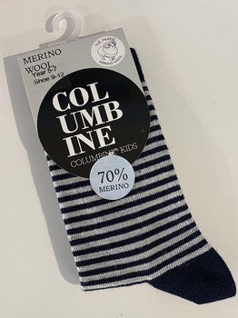 Merino Crew Sock - Navy/Light Grey Stripe