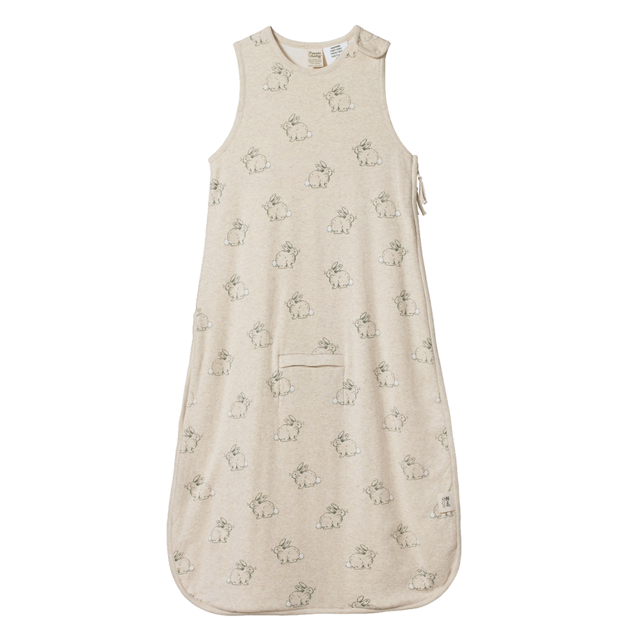 Organic Cotton & Merino Sleeping Bag - Cottage Bunny Oatmeal Marl Print