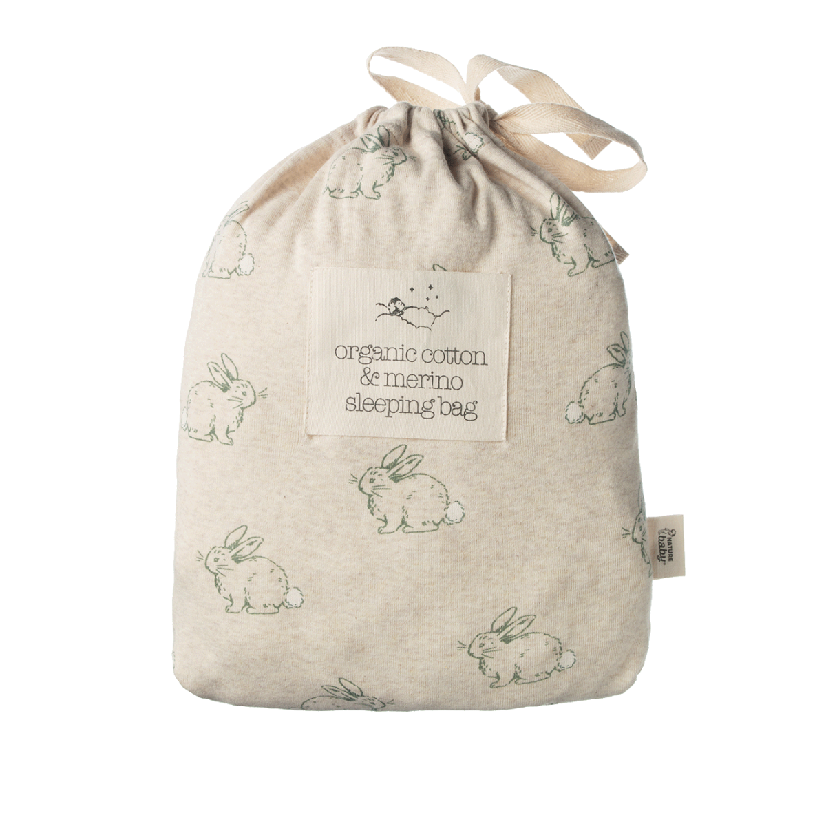 Organic Cotton & Merino Sleeping Bag - Cottage Bunny Oatmeal Marl Print