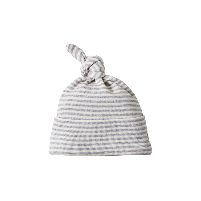 Cotton Knotted Beanie - Grey Marl Stripe