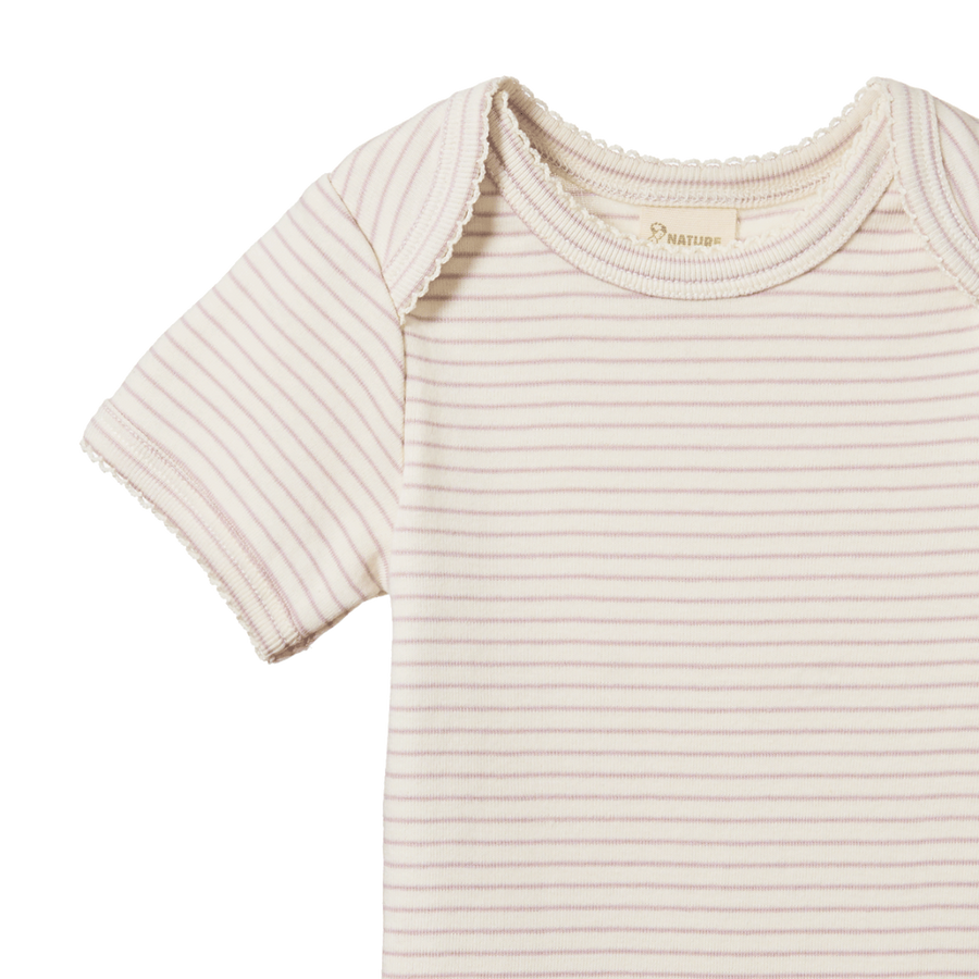 Short Sleeve Bodysuit - Lilac Pinstripe