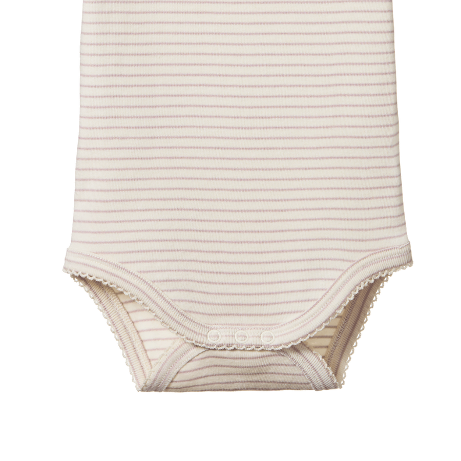 Short Sleeve Bodysuit - Lilac Pinstripe