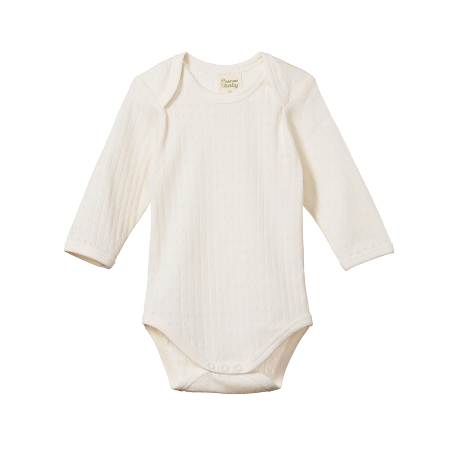 Merino Pointelle Long Sleeve Bodysuit - Natural