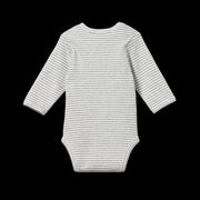 Cotton Long Sleeve Bodysuit- Grey Marl Stripe