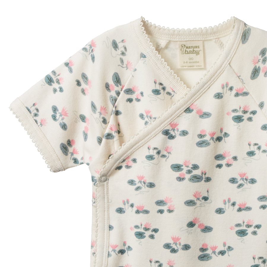 Short Sleeve Kimono Bodysuit - Waterlilies Print