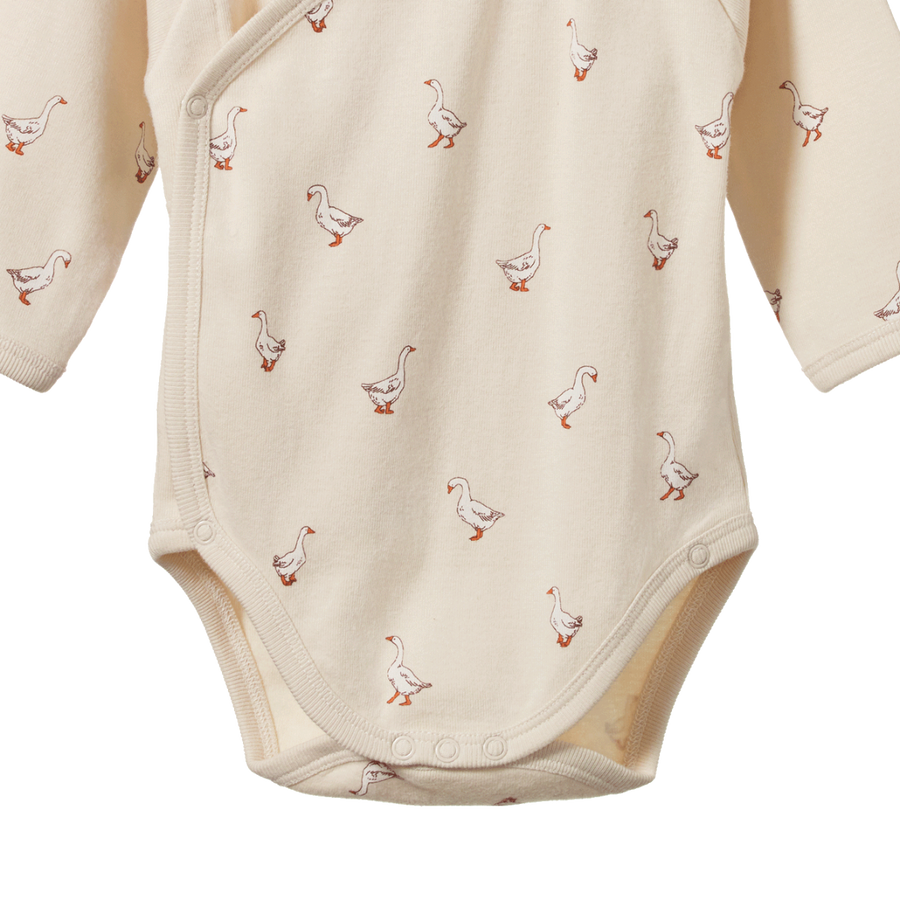 Long Sleeve Kimono Bodysuit - Goosey Print