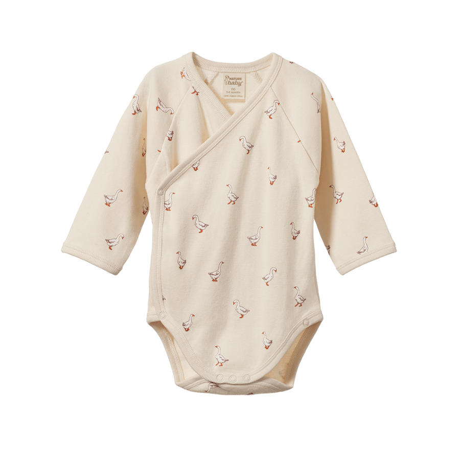 Long Sleeve Kimono Bodysuit - Goosey Print